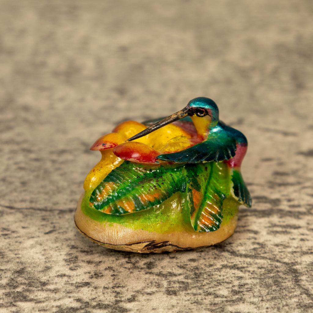 Hummingbird With Flower Tagua Nut Carving
