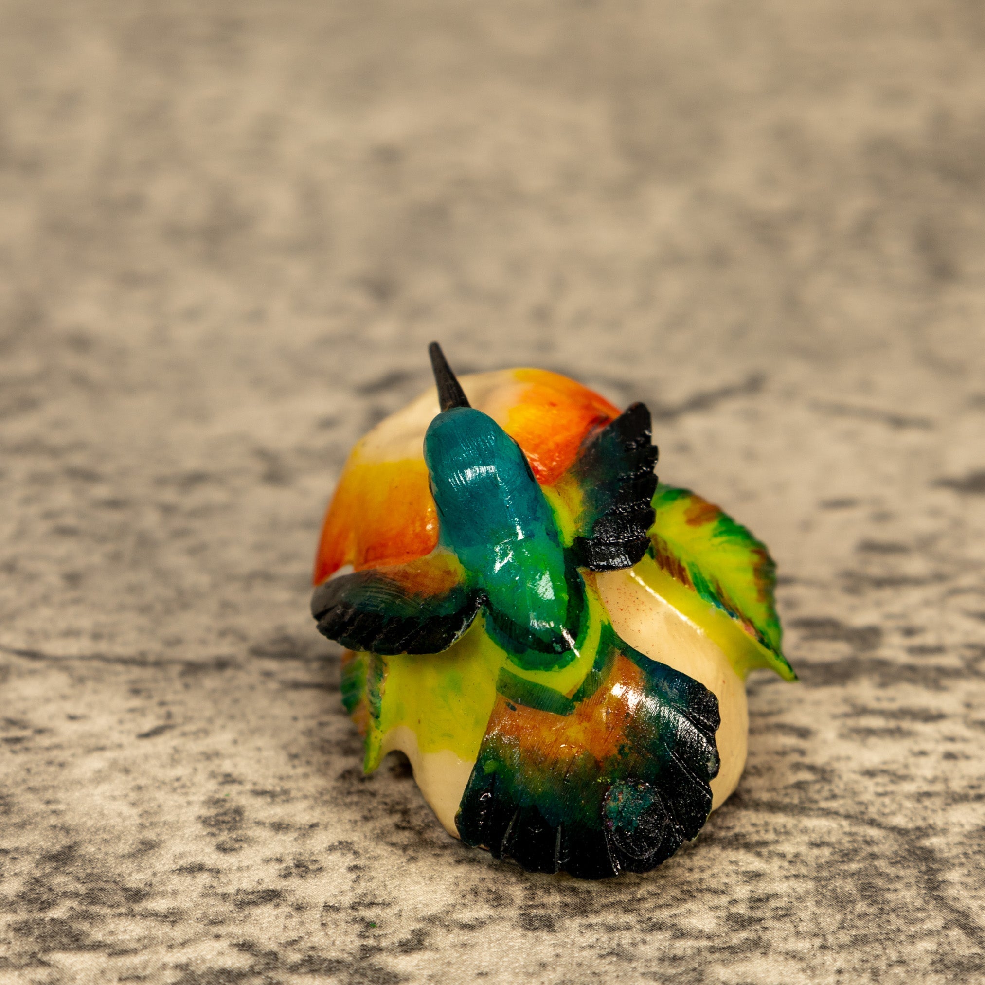 Hummingbird With Flower Tagua Nut Carving