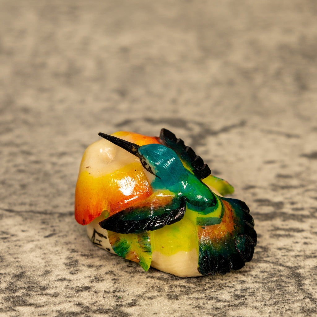 Hummingbird With Flower Tagua Nut Carving