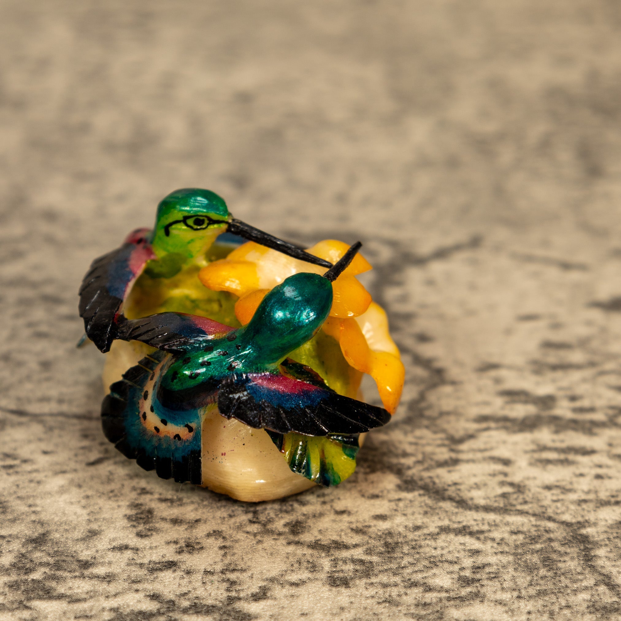 2 Hummingbirds With Flower Tagua Nut Carving