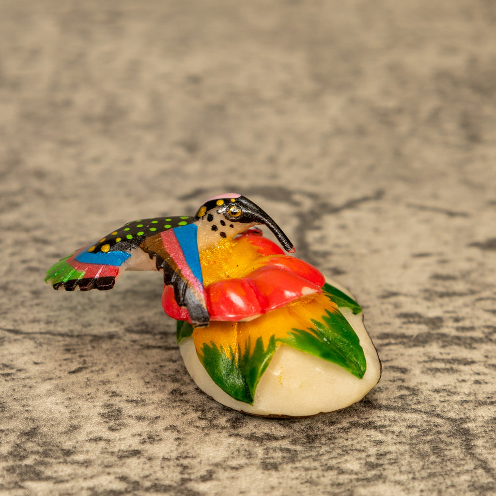 Hummingbird With Flower Tagua Nut Carving