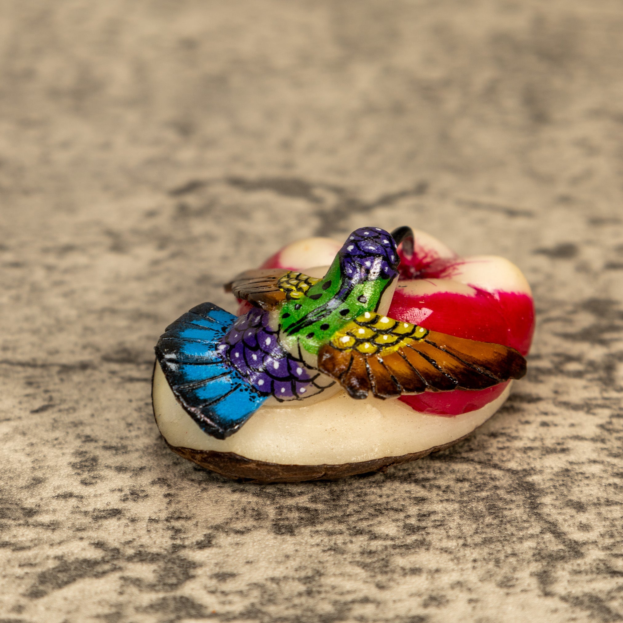 Hummingbird With Flower Tagua Nut Carving