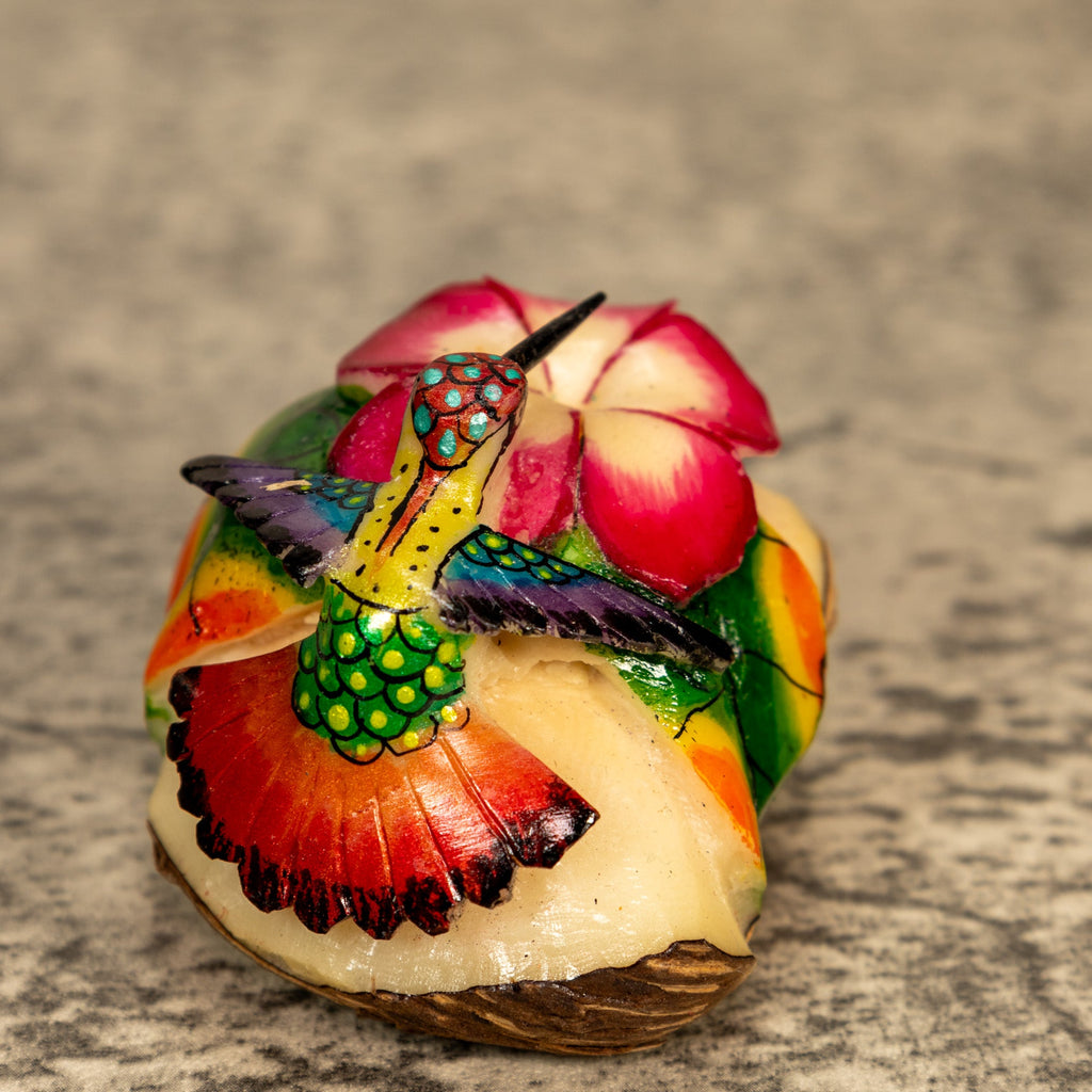 Hummingbird With Flower Tagua Nut Carving