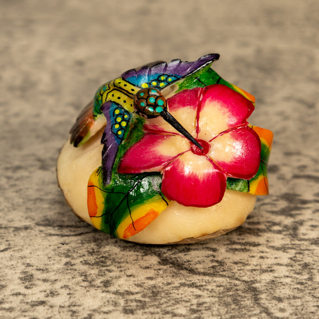 Hummingbird With Flower Tagua Nut Carving
