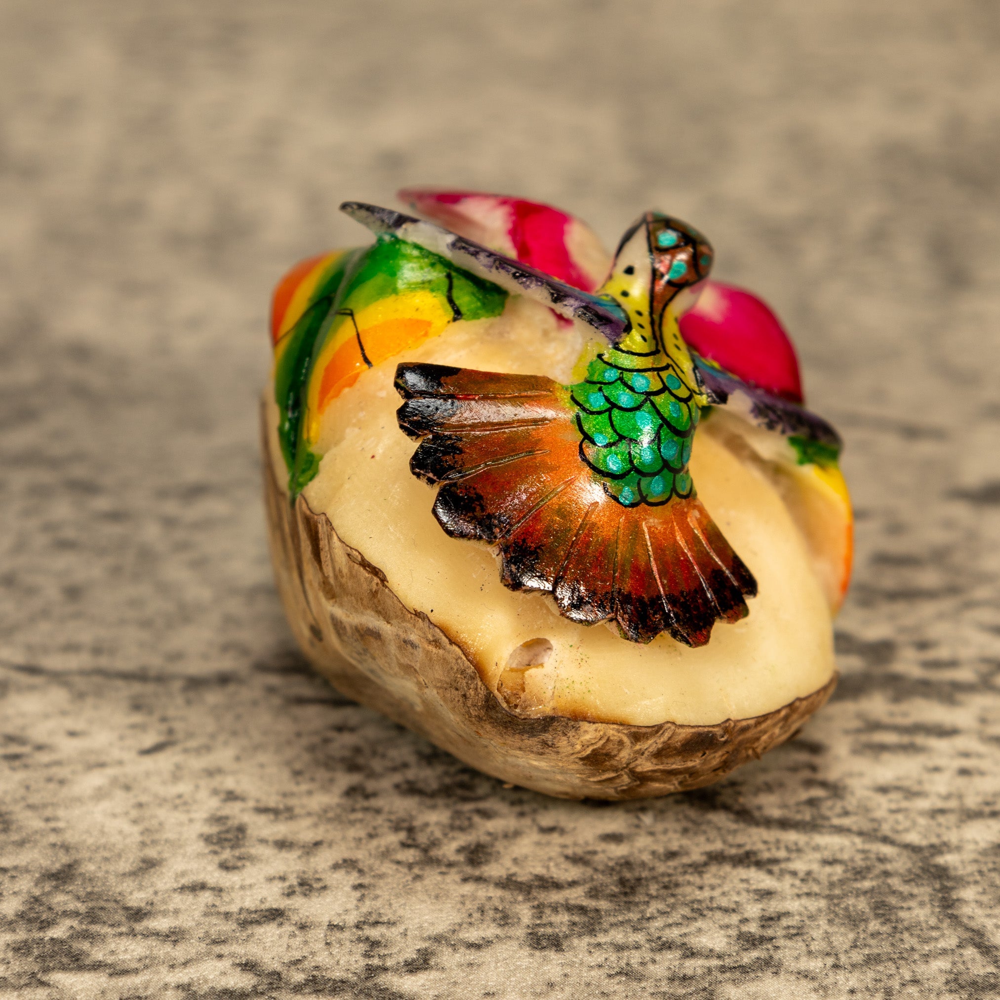 Hummingbird With Flower Tagua Nut Carving