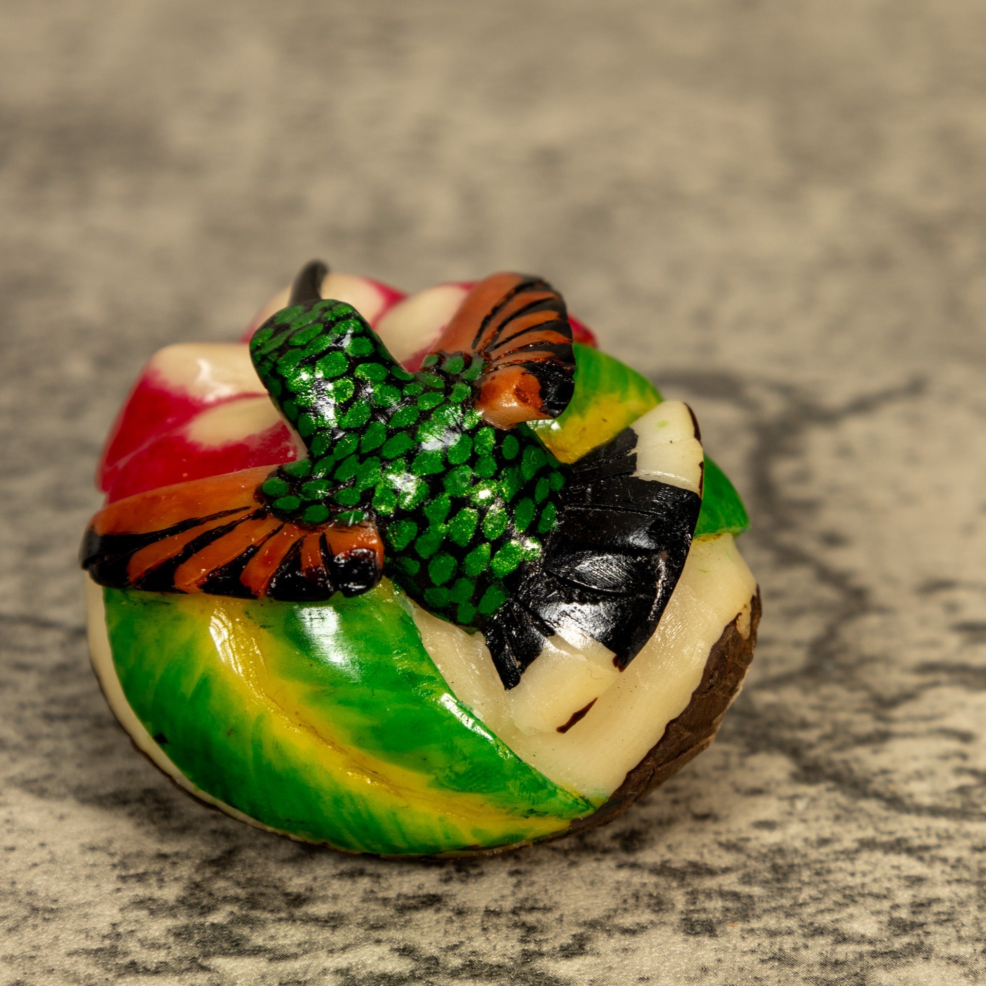 Hummingbird With Flower Tagua Nut Carving