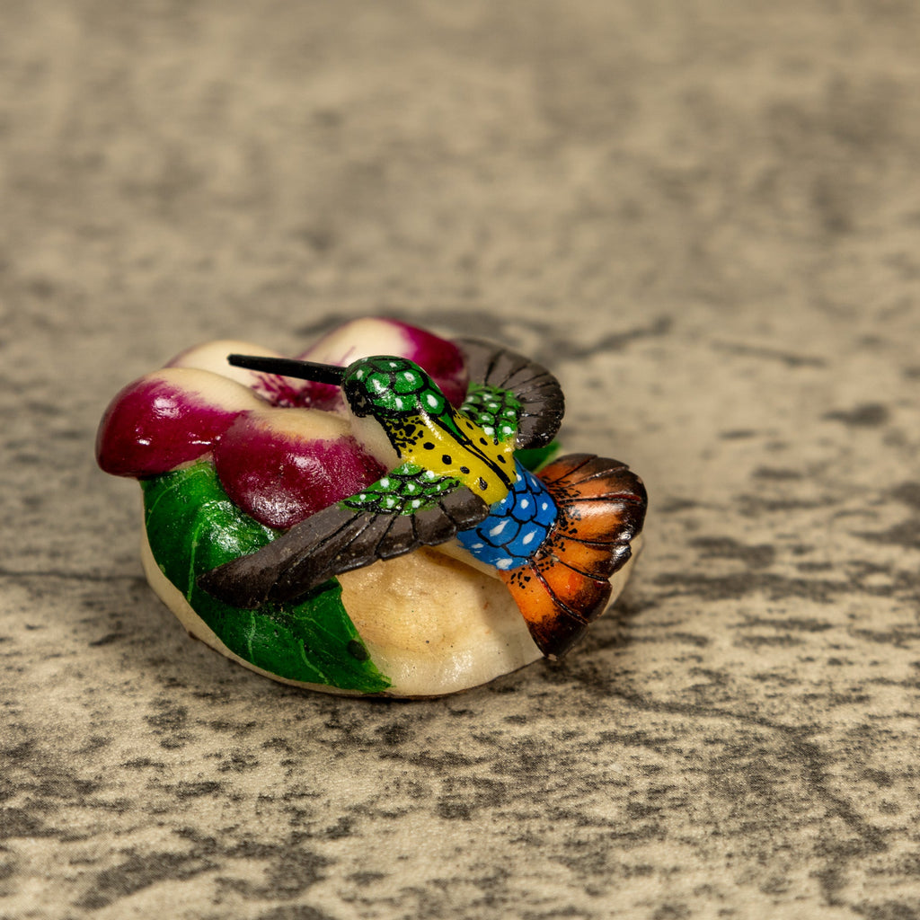 Hummingbird With Flower Tagua Nut Carving
