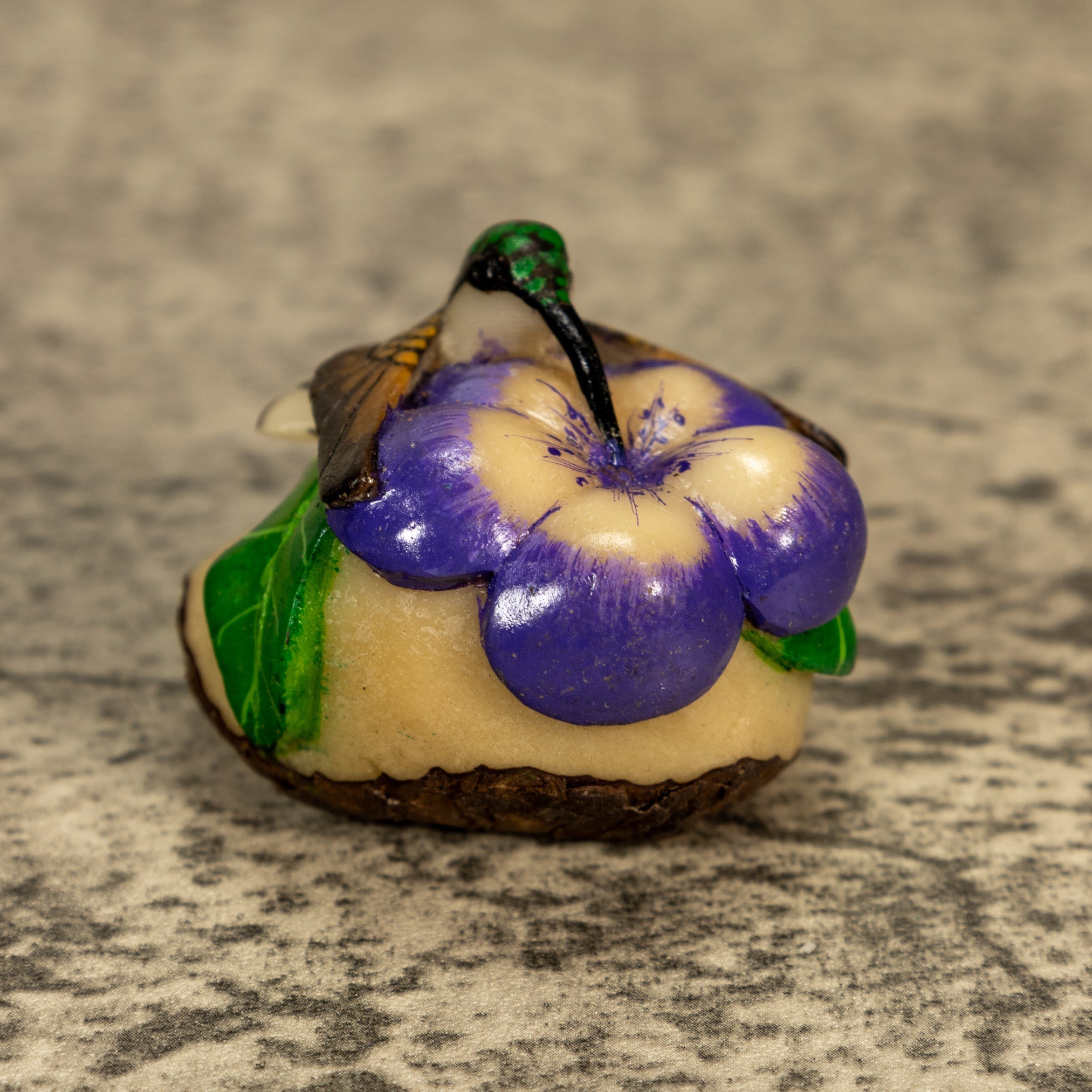 Hummingbird With Flower Tagua Nut Carving
