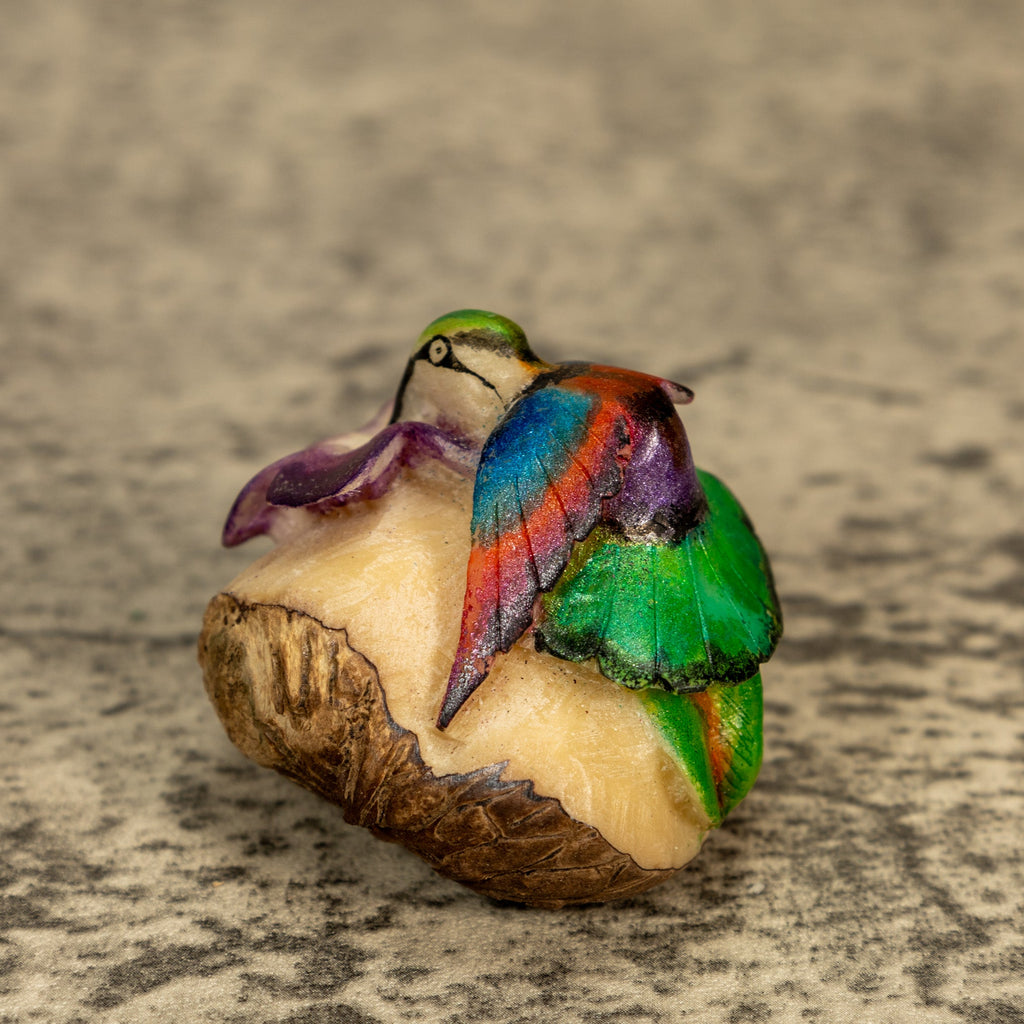 Hummingbird With Flower Tagua Nut Carving