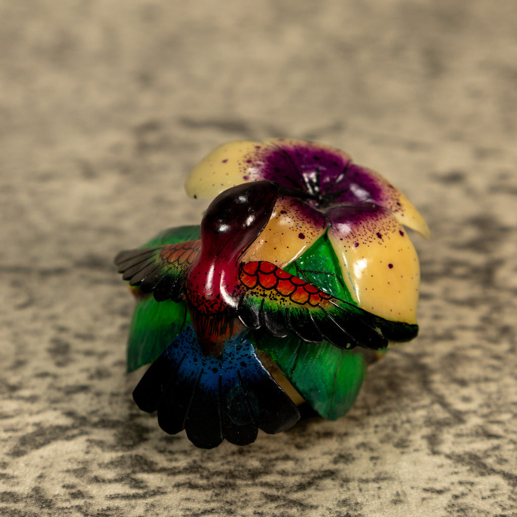 Hummingbird With Flower Tagua Nut Carving