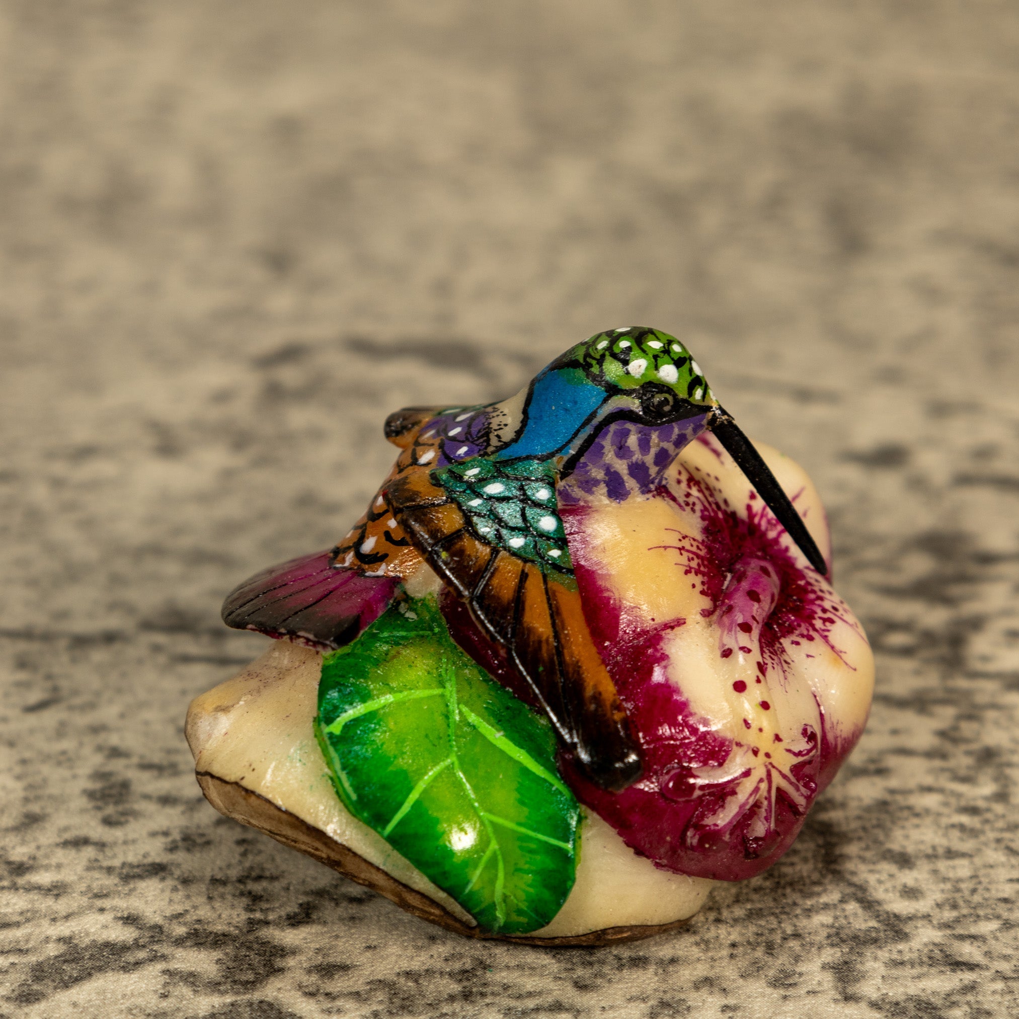 Hummingbird With Flower Tagua Nut Carving