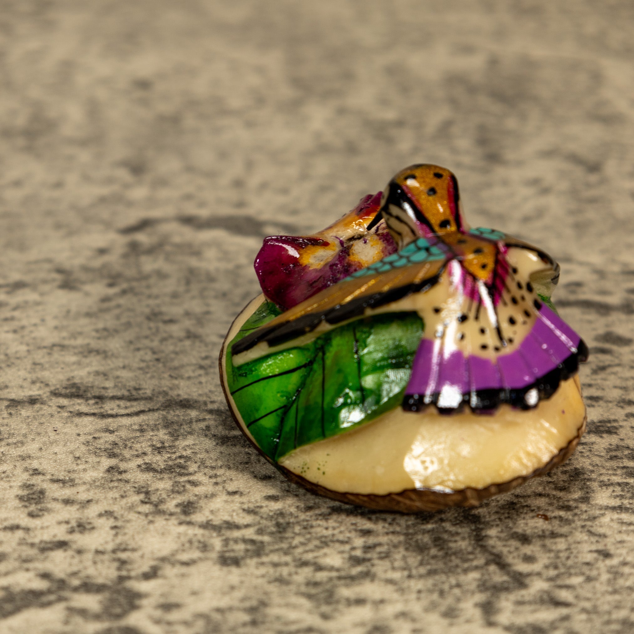 Hummingbird With Flower Tagua Nut Carving