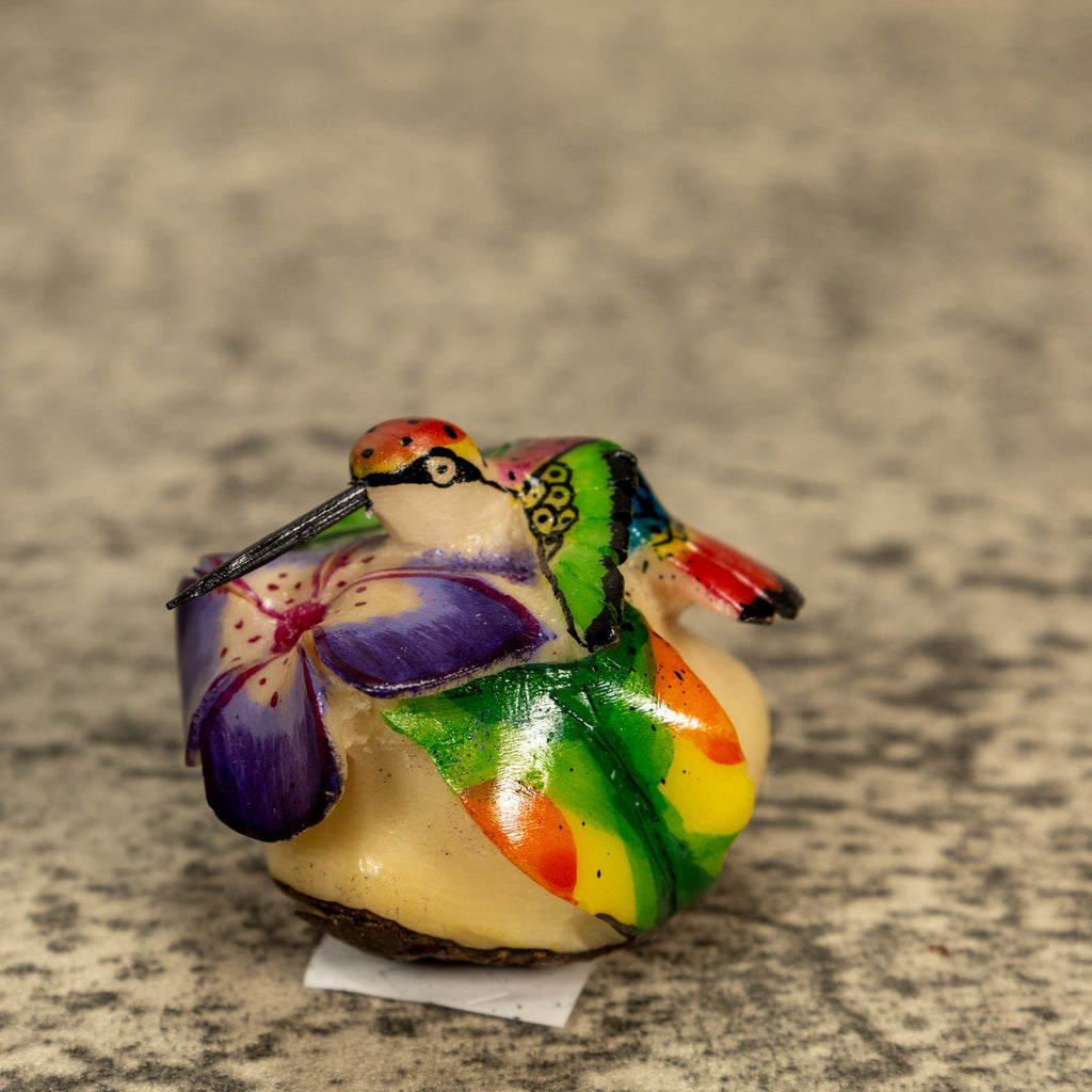 Hummingbird With Flower Tagua Nut Carving