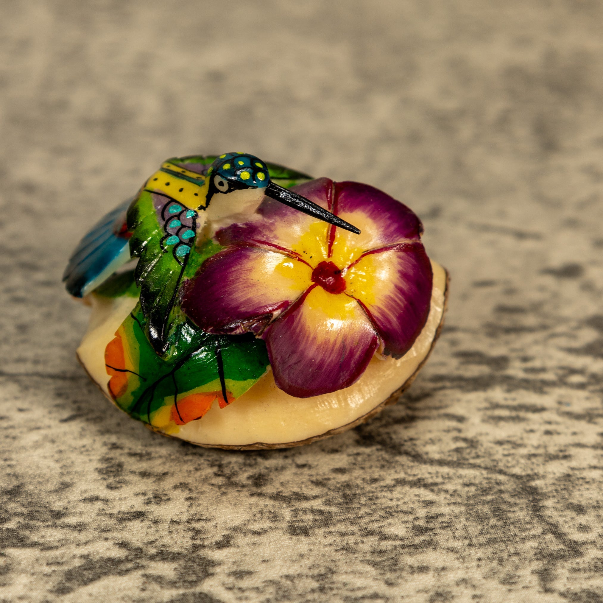 Hummingbird With Flower Tagua Nut Carving