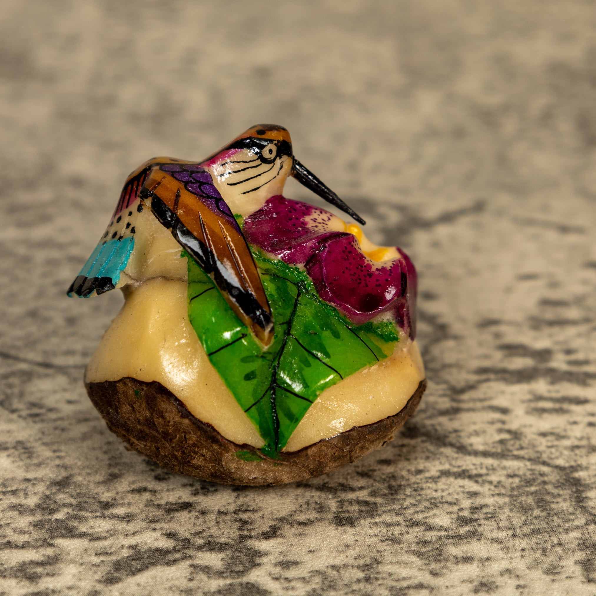 Hummingbird With Flower Tagua Nut Carving