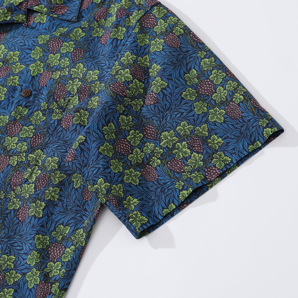 Hawaiian Shirt For Men Grapevine Shirt Camp Collar 100% Cotton