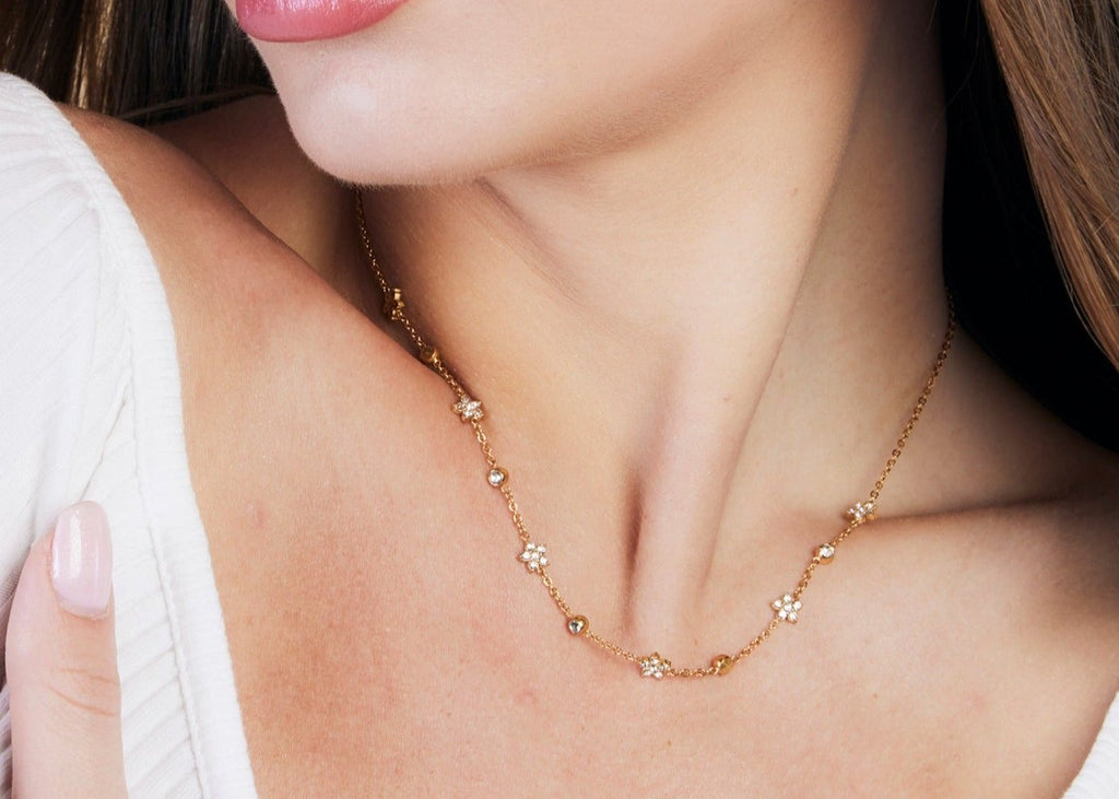 Flower Charm Choker Necklace