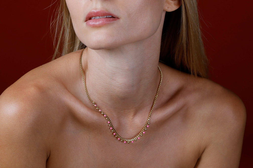 Barbie Pink Drip oil bead Choker Necklace
