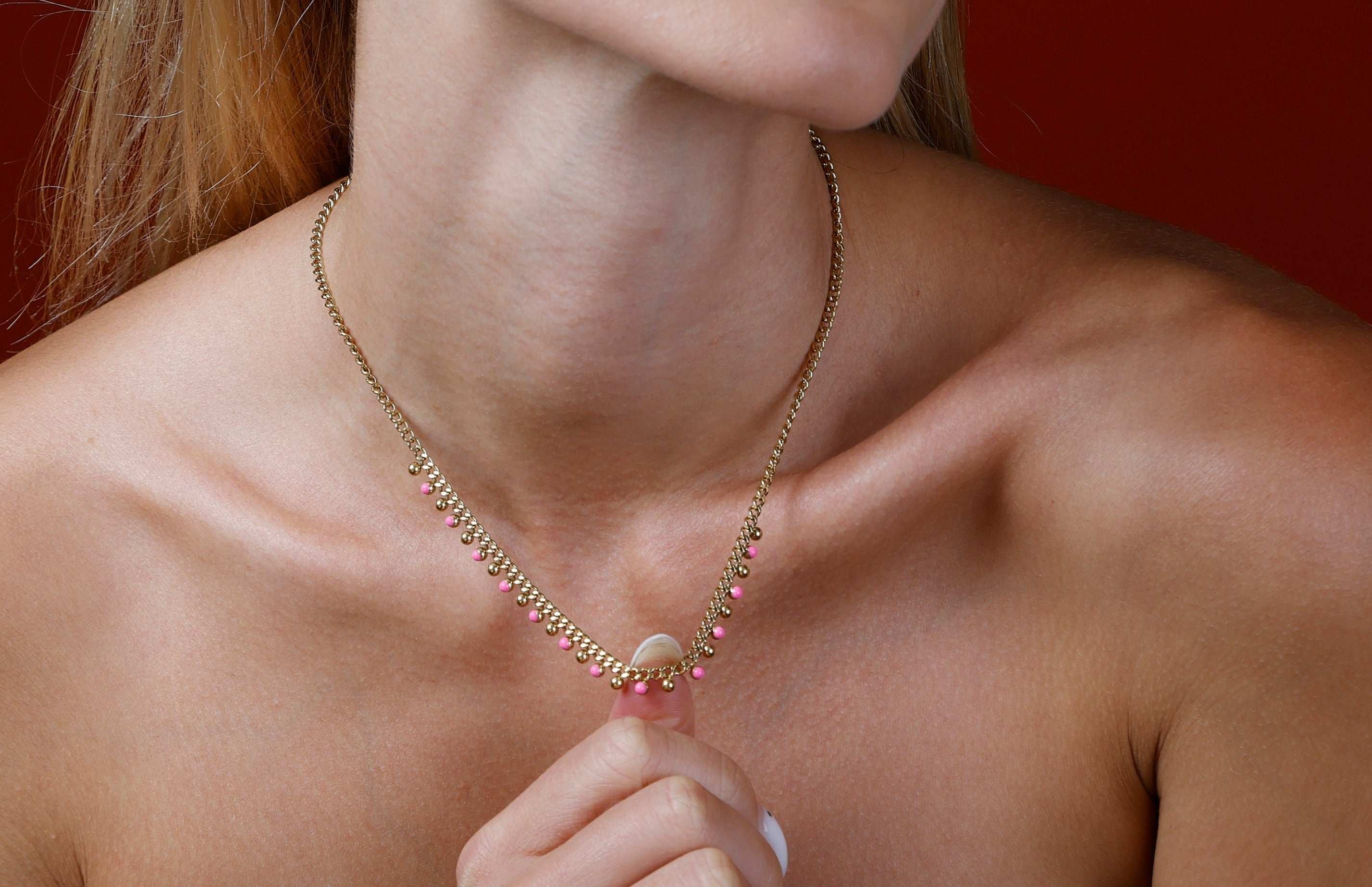 Barbie Pink Drip oil bead Choker Necklace