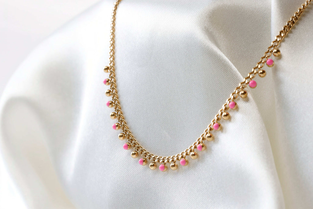 Barbie Pink Drip oil bead Choker Necklace
