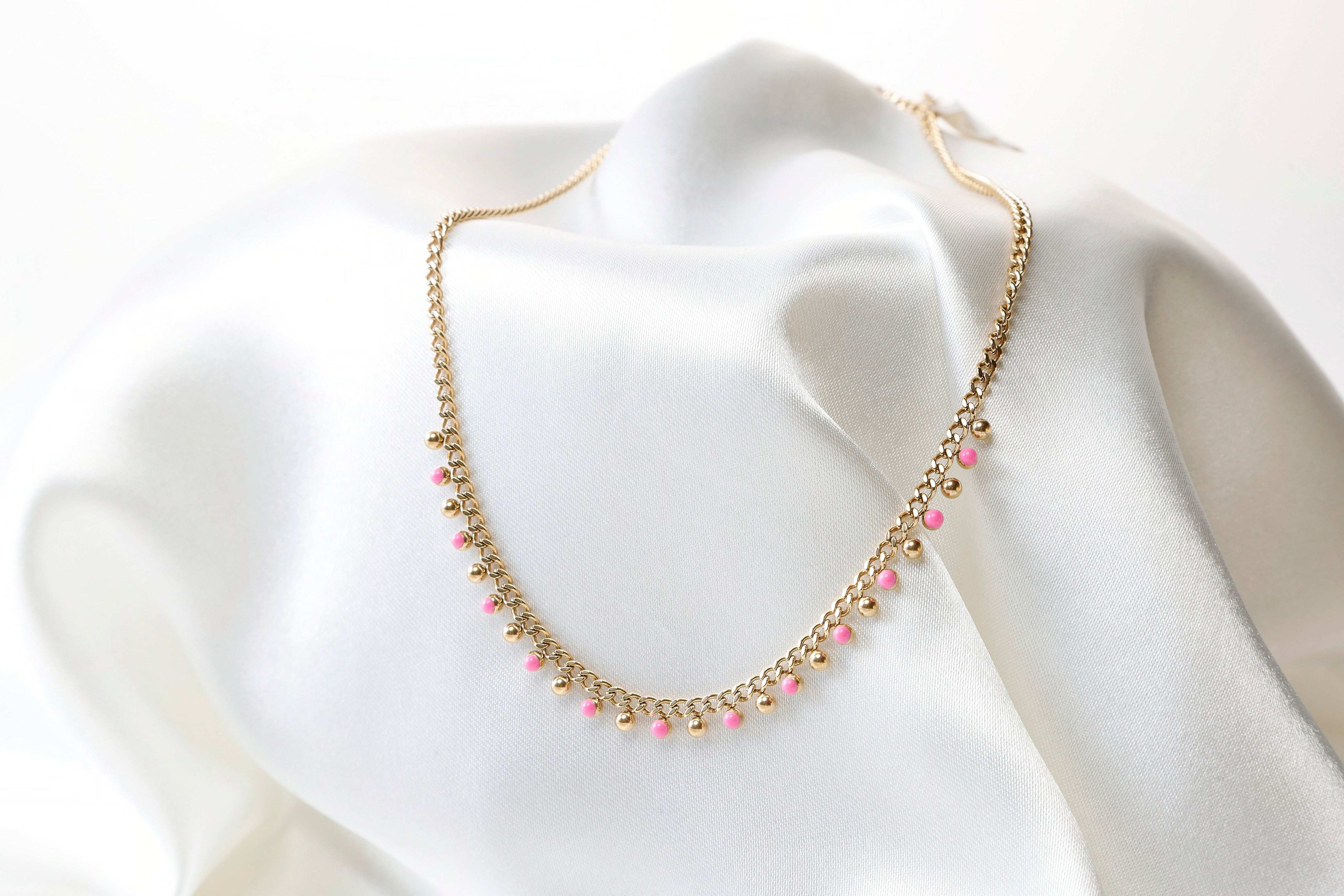 Barbie Pink Drip oil bead Choker Necklace