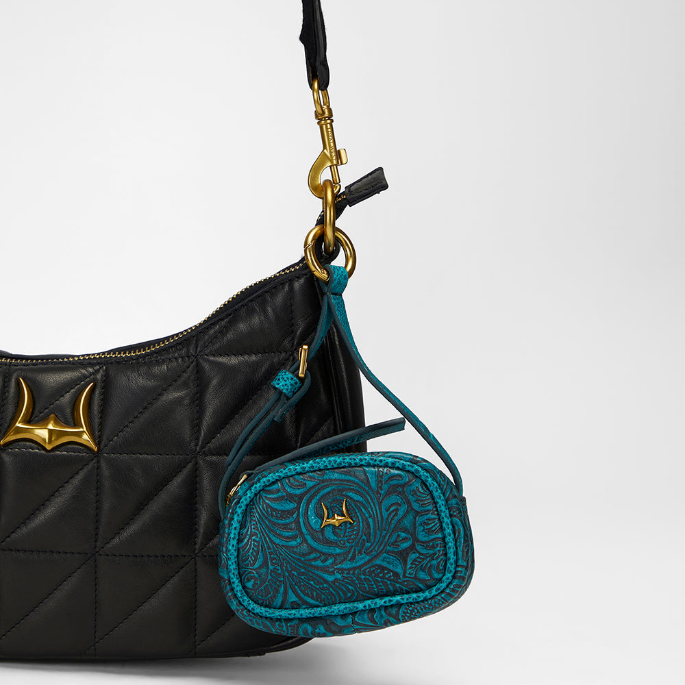 Loyal West SOPHIA MICRO BAG CHARM IN HAND FINISHED EMBOSSED LEATHER -  TURQUOISE