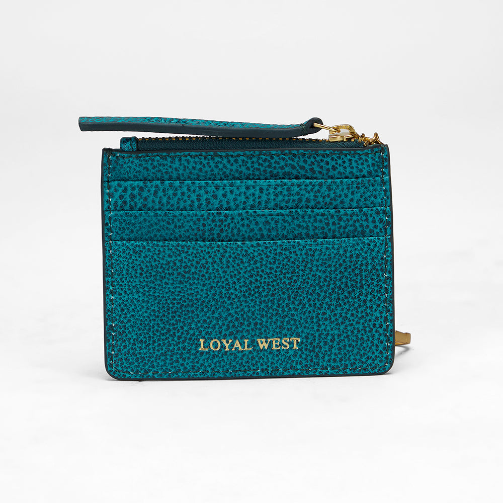 Loyal West SOPHIA CREDIT CARD HOLDER IN HAND FINISHED EMBOSSED LEATHER -  TURQUOISE