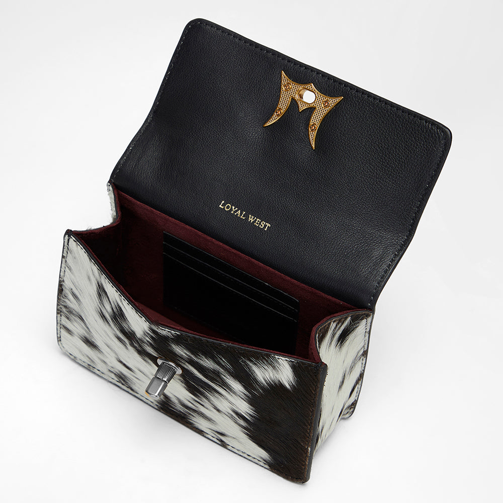 Loyal West VALENCIA OSTRICH LEATHER BAG - BLACK & WHITE COWHIDE