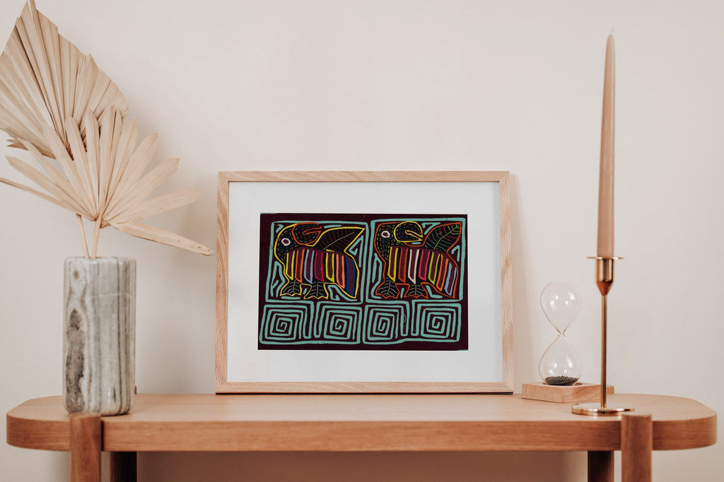 Turquoise Toucan Bird Maron Backgroud Mola