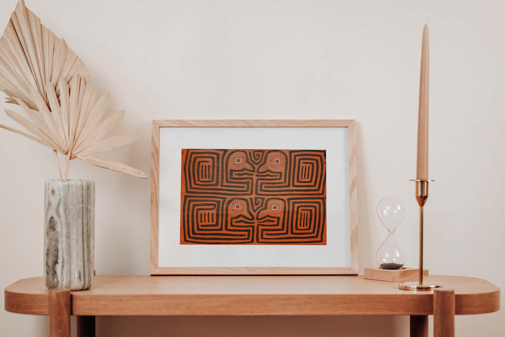 Vintage Orange and Black Duck Head Mola