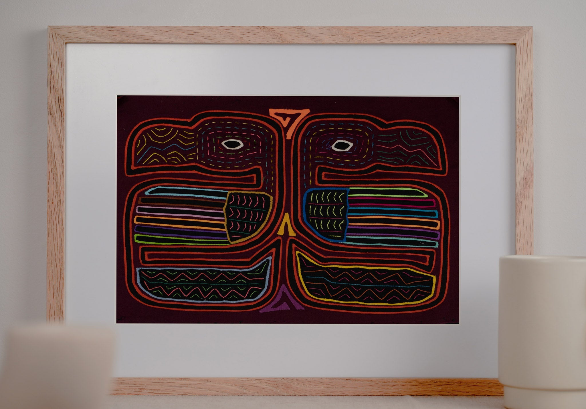 Burgundy Red Two Toucan Optical Illusion Mola