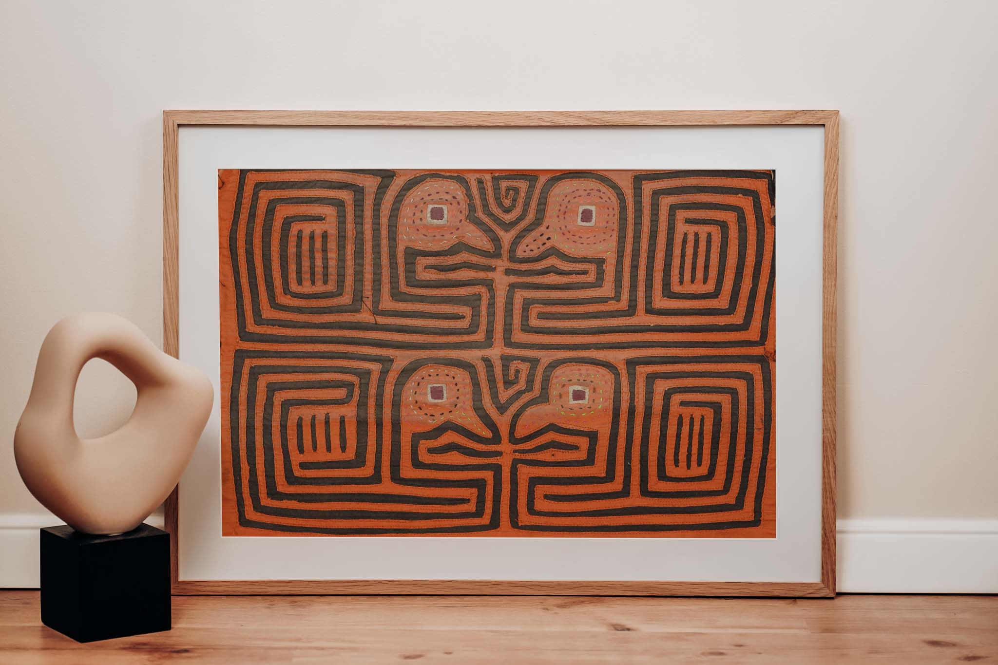 Vintage Orange and Black Duck Head Mola