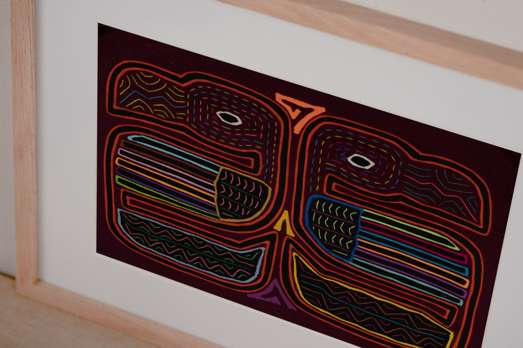 Burgundy Red Two Toucan Optical Illusion Mola