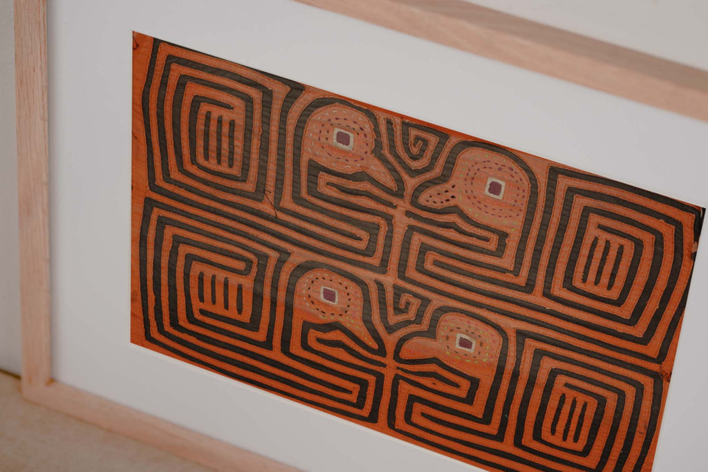 Vintage Orange and Black Duck Head Mola