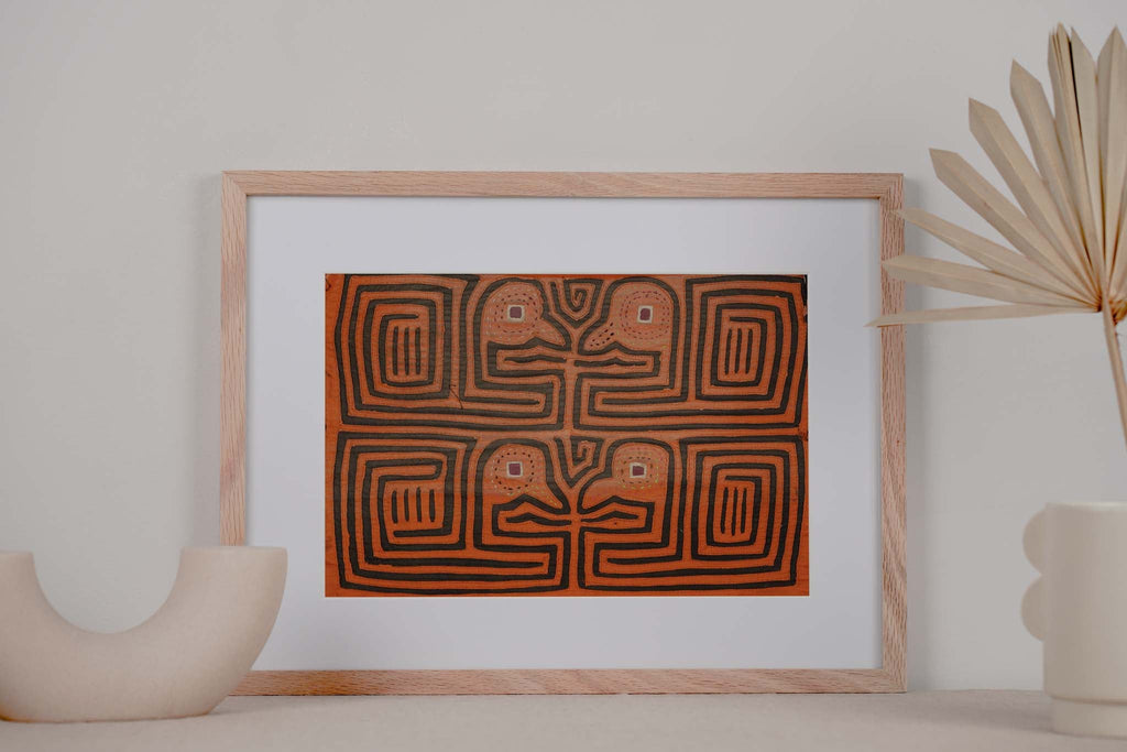 Vintage Orange and Black Duck Head Mola