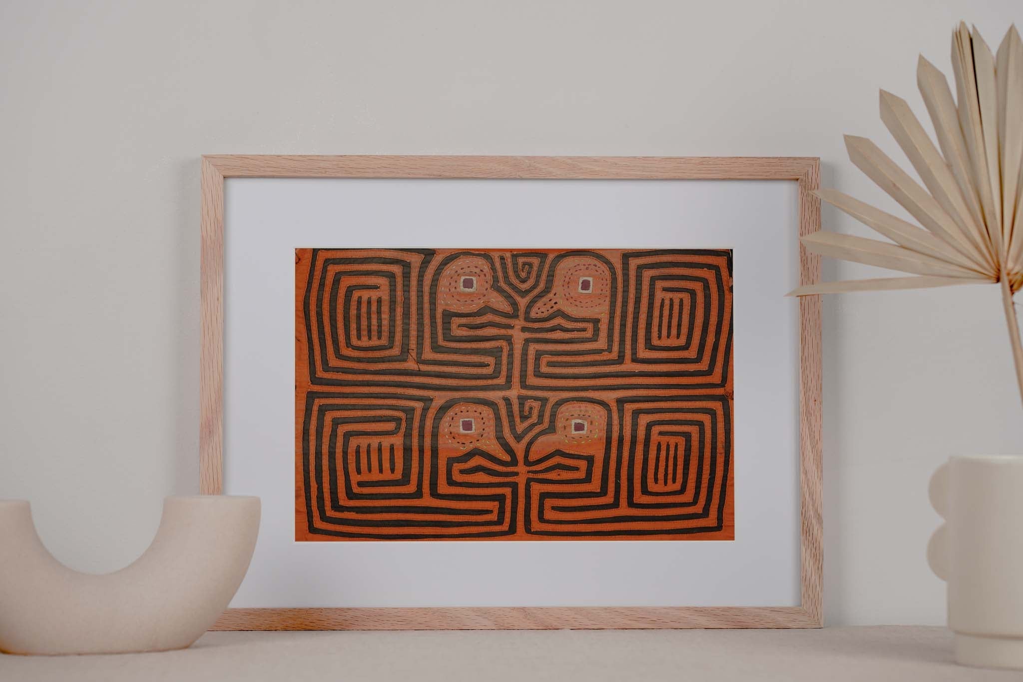 Vintage Orange and Black Duck Head Mola