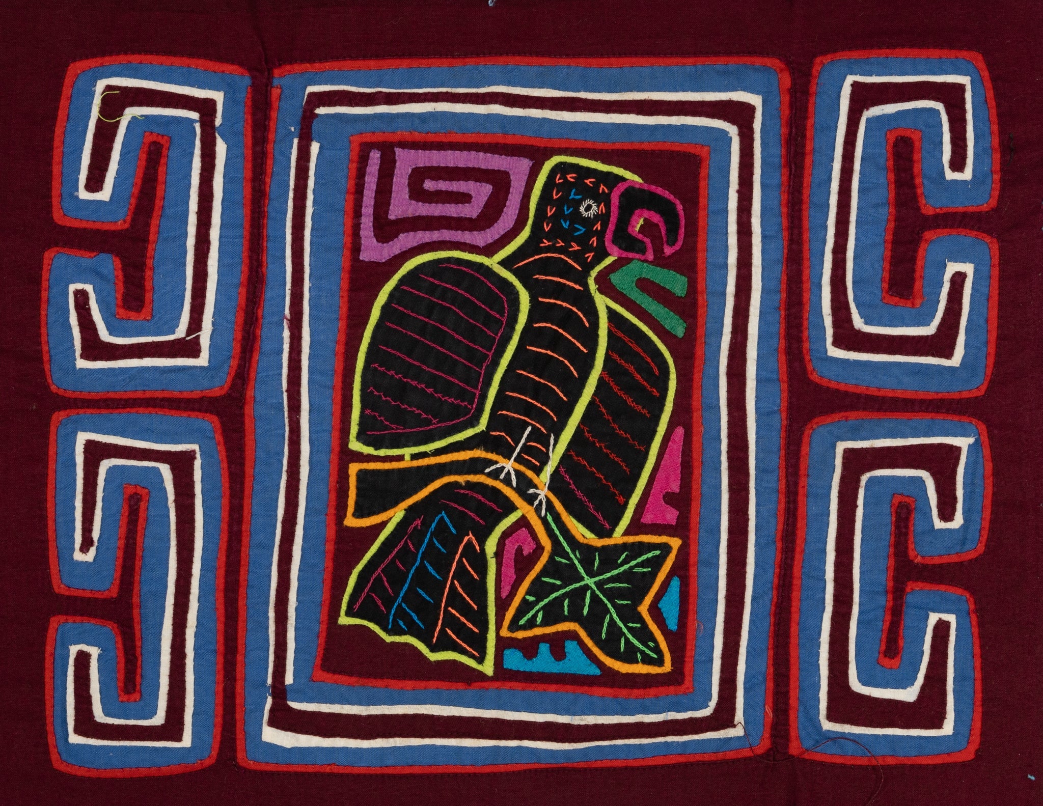 Blue And Burgundy Bird In Birdcage Mola