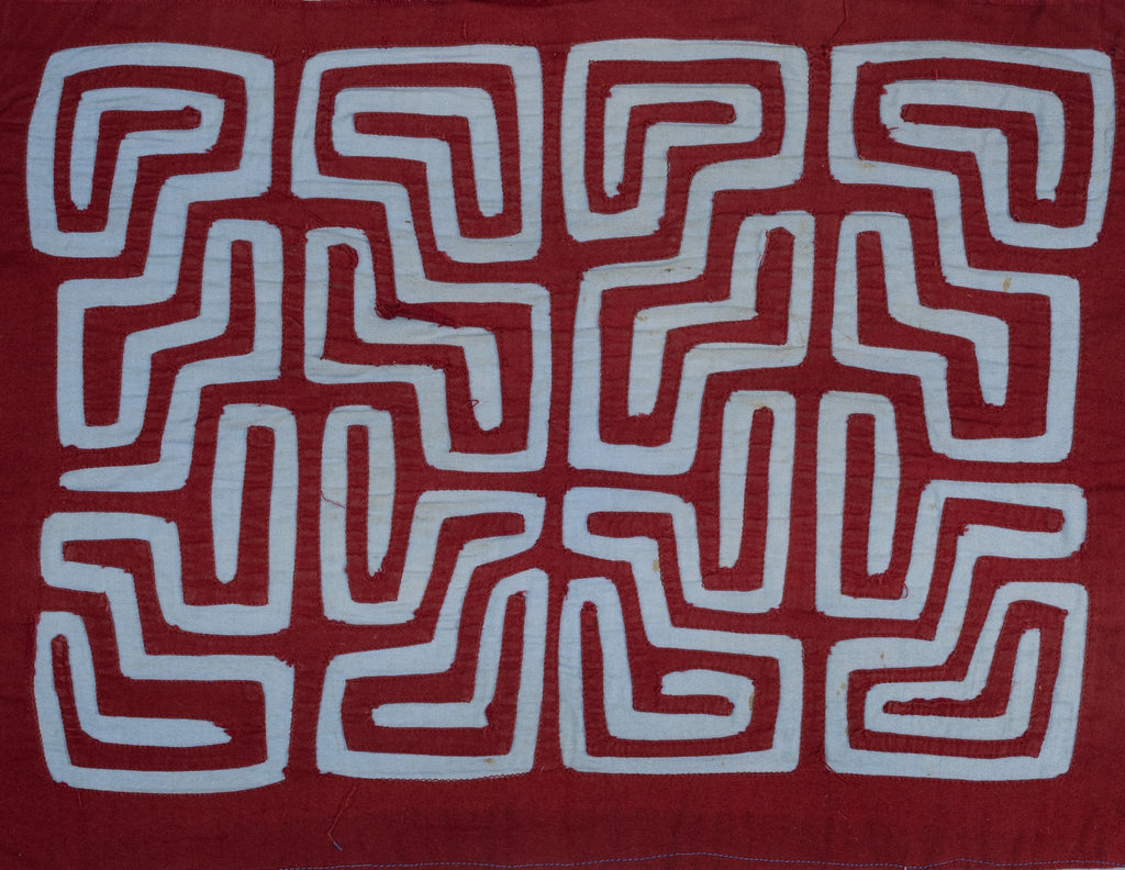 Maroon And Blue Critter In The Maze Machine Stitch Mola