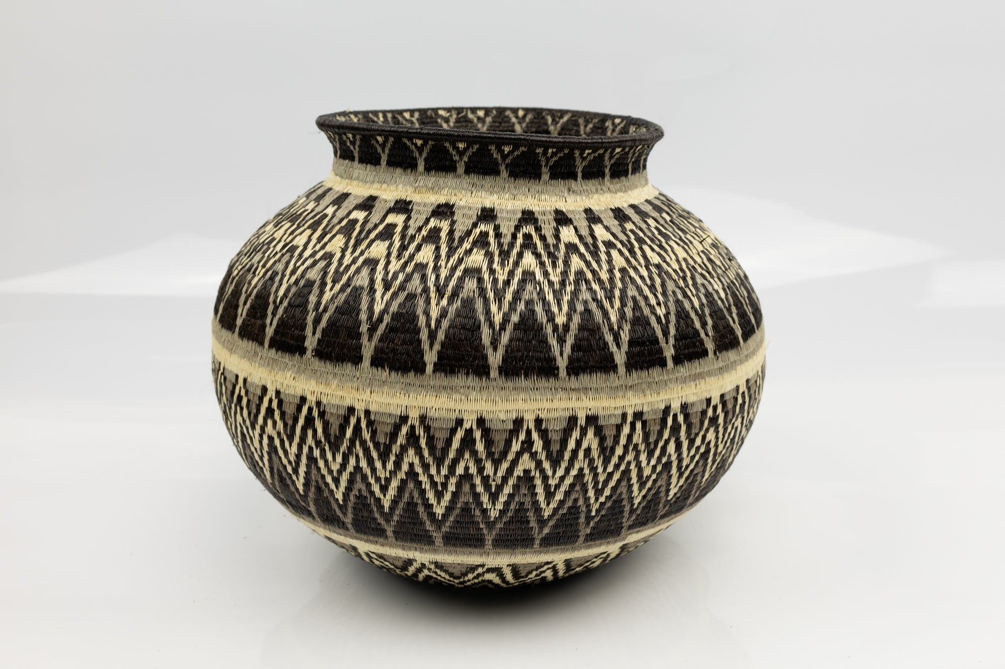 Wounaan Indian Hand Woven Black and White and Gray Panama Basket