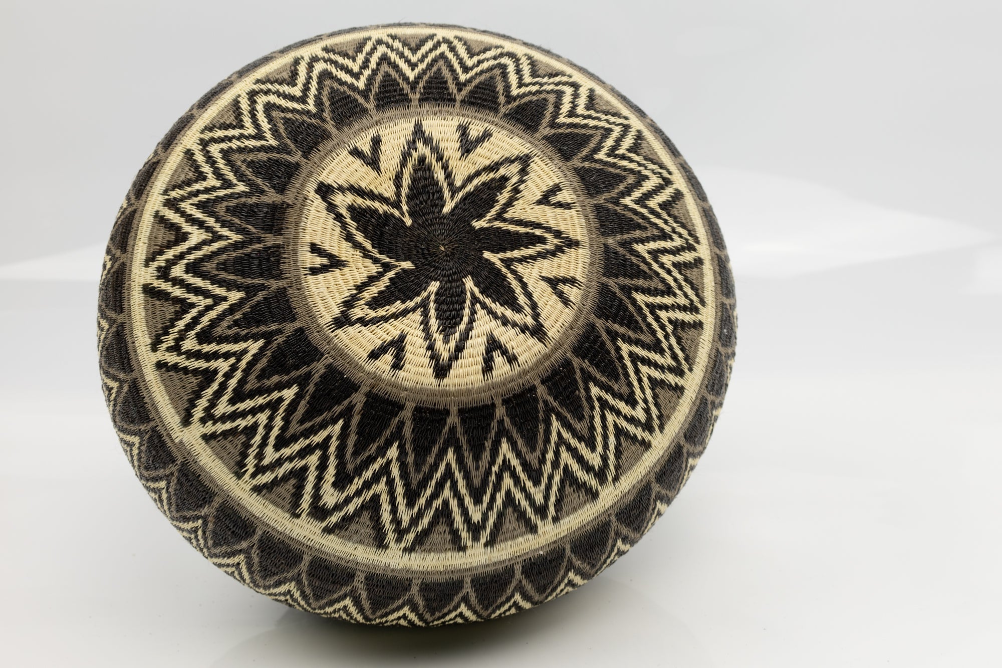 Wounaan Indian Hand Woven Black and White and Gray Panama Basket