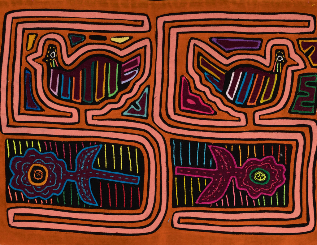 Orange And Peach Bird and Flower Mola