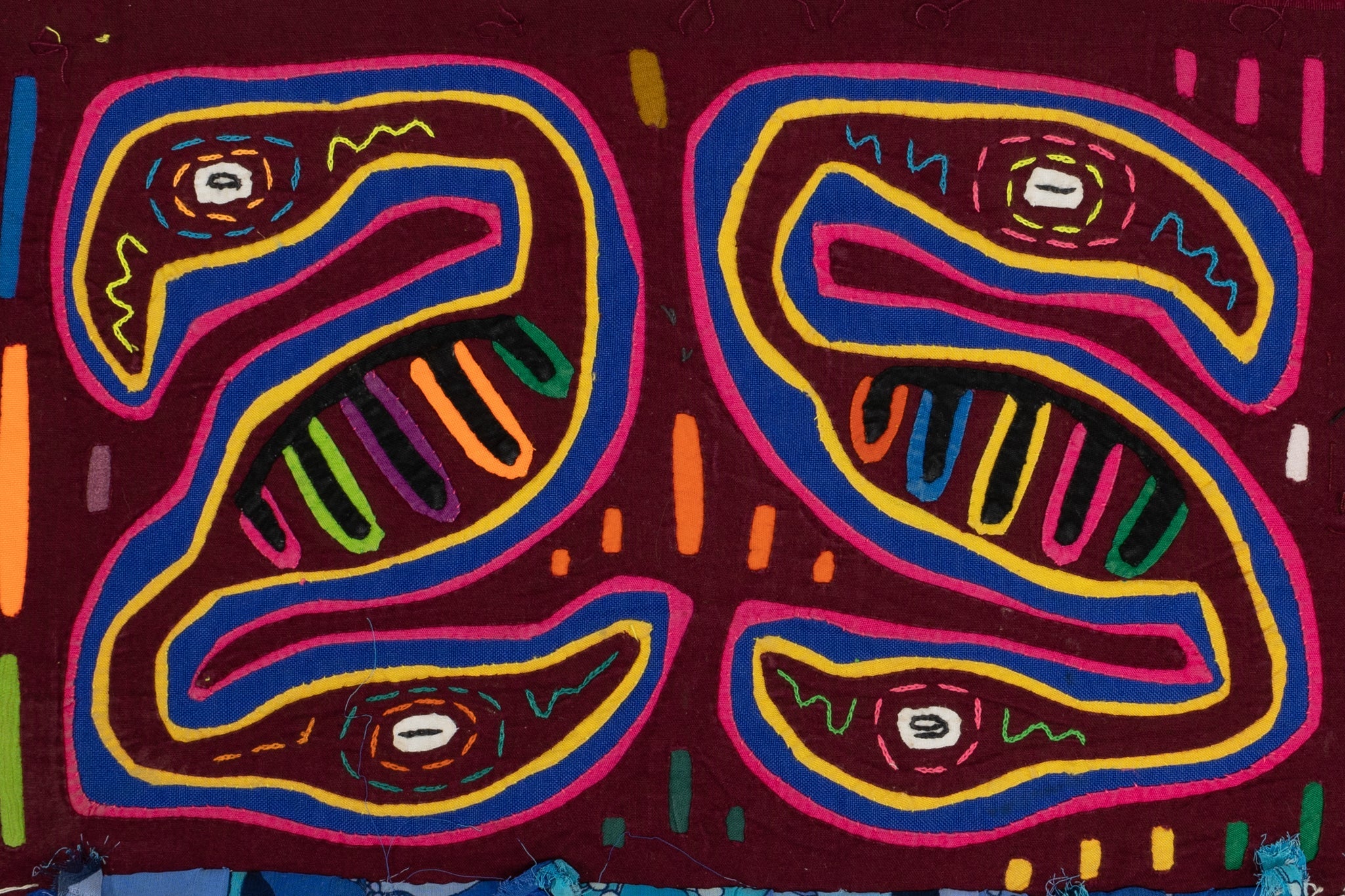 Vintage Burgundy Pink Blue Two-Headed Worms Mola