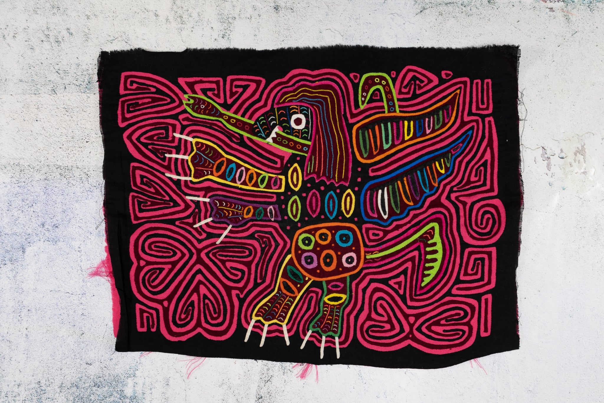 Black And Pink Andean Condor Bird with Snake Mola