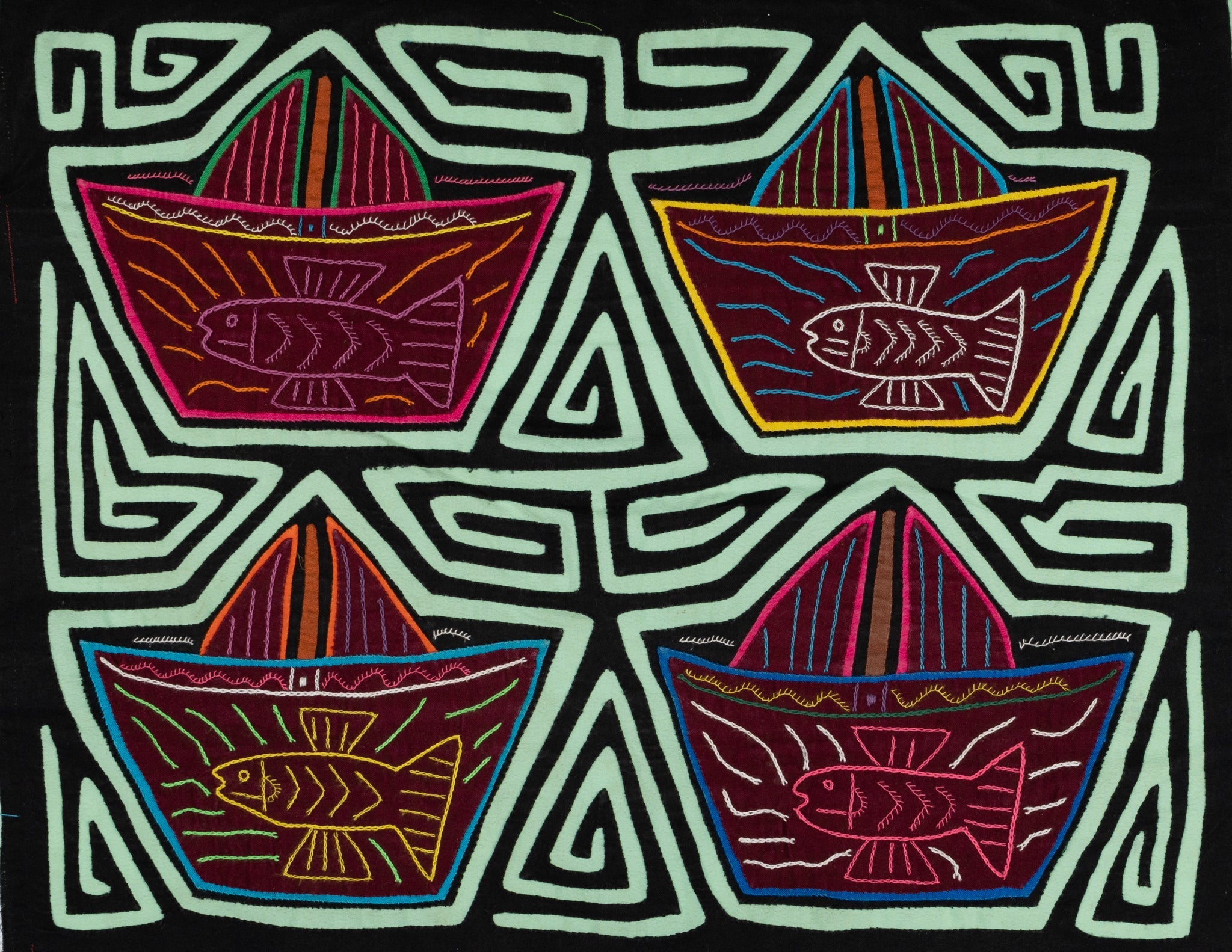 Black And Turqouise Sailboat And Fish Mola