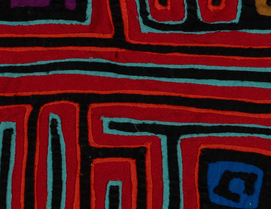 Red And Turquoise Former Kuna Blouse Mola