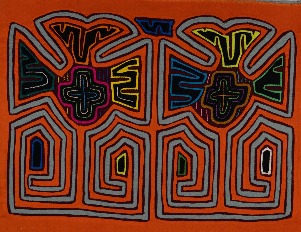 Orange And Light Blue Classic Design Kuna Mola