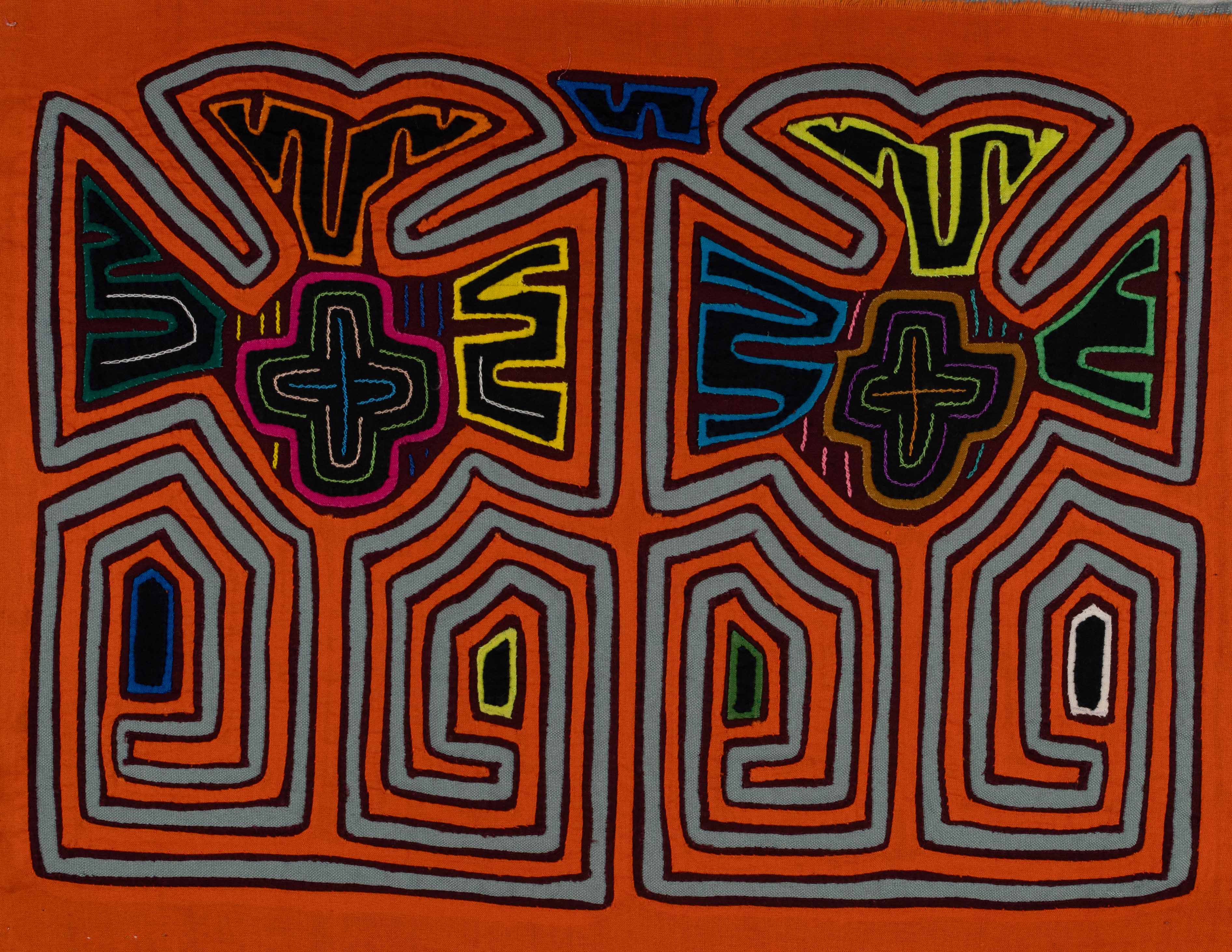 Orange And Light Blue Classic Design Kuna Mola