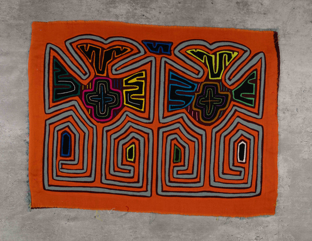 Orange And Light Blue Classic Design Kuna Mola