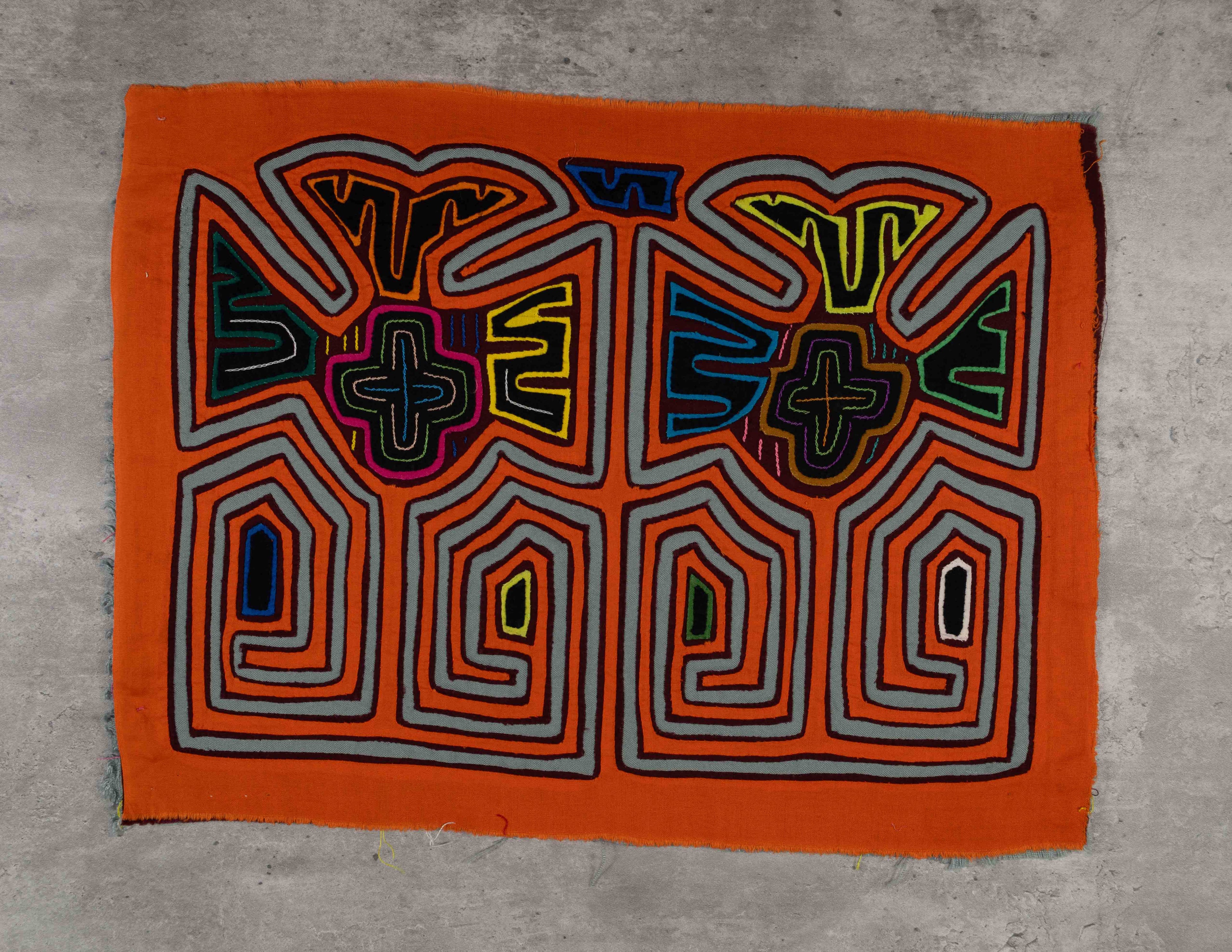 Orange And Light Blue Classic Design Kuna Mola