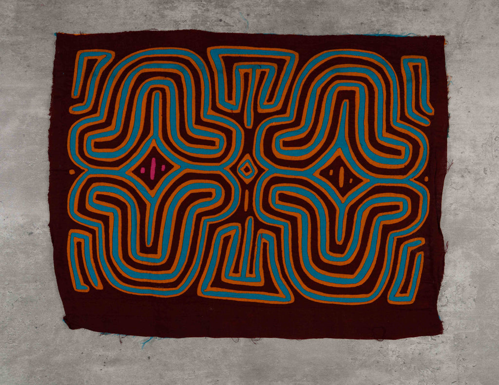 Burgundy Turquoise And Orange Classic Design Kuna Mola